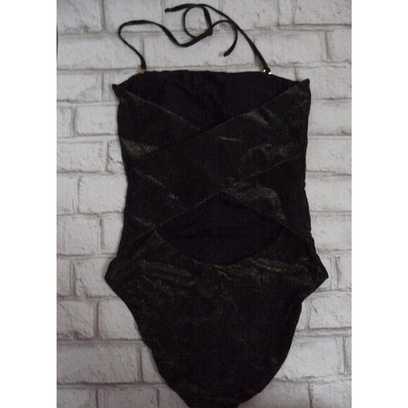 Pilyq Perry One Piece Swimsuit Twilight Black Bronze Halter Medium NEW - Picture 4 of 6